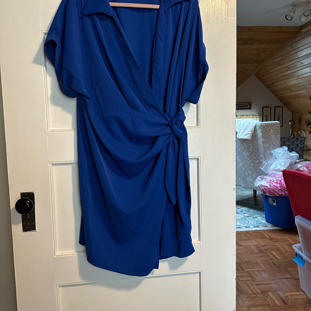 Blue SHEIN wrap dress